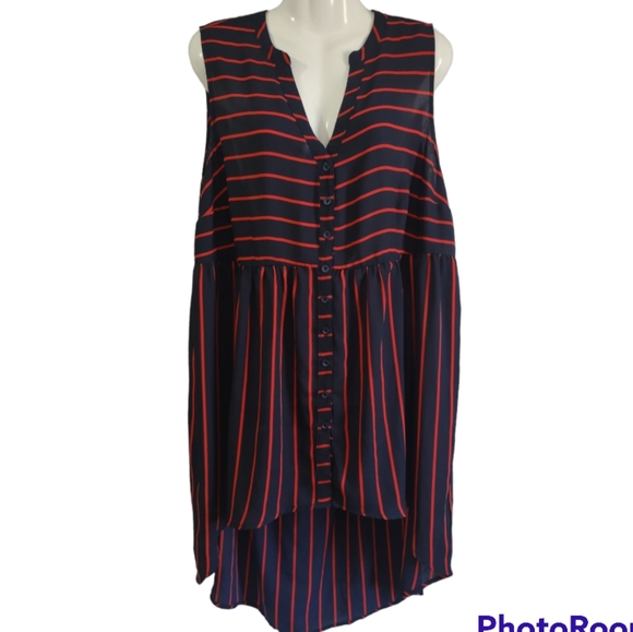 torrid Tops - Torrid sz 1 Hi Low Tunic Top Navy Red Striped